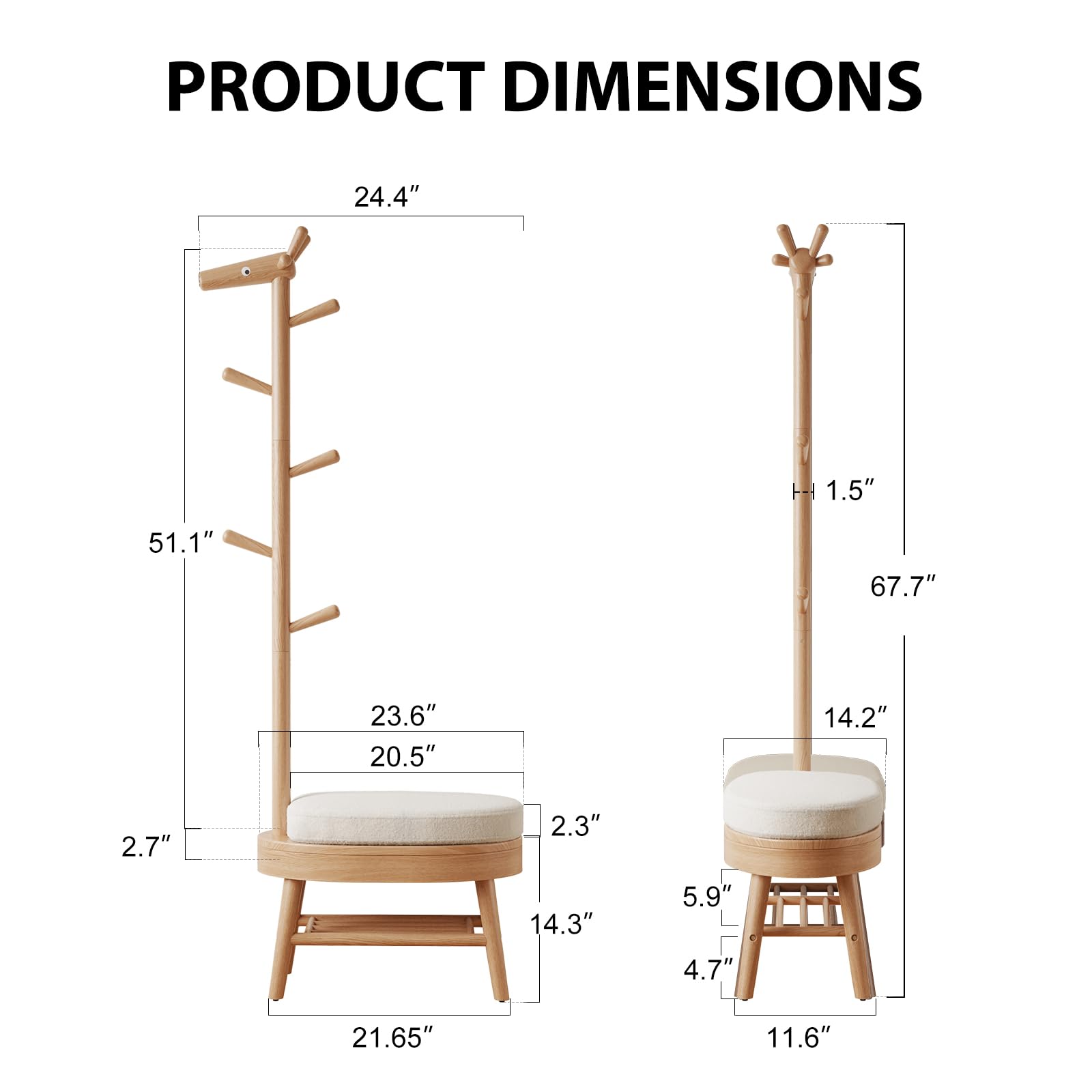 AQIMUELE Solid Wood Shoe Bench and Coat Rack