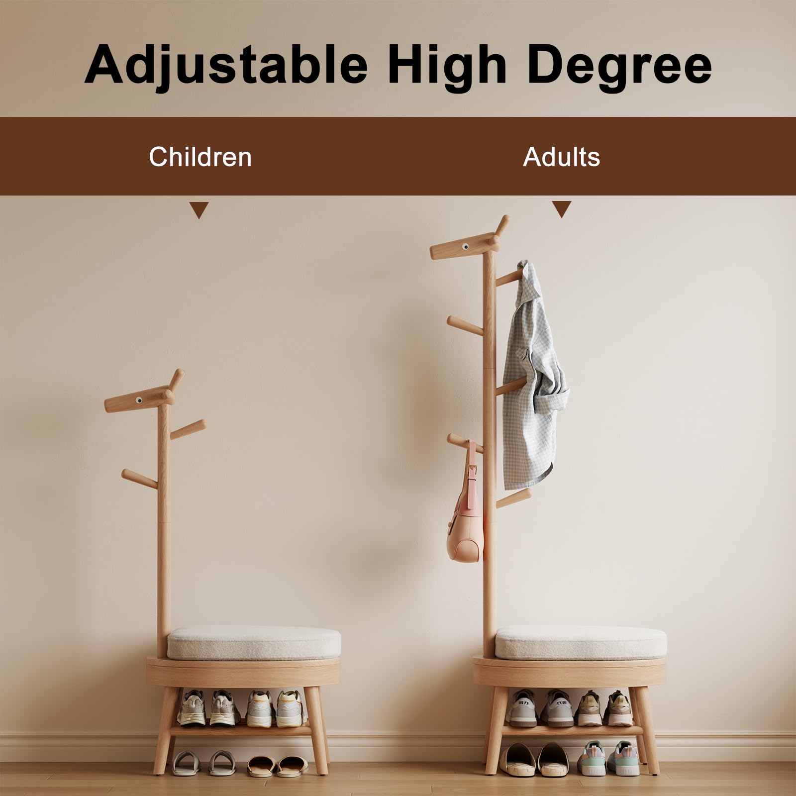 AQIMUELE Solid Wood Shoe Bench and Coat Rack