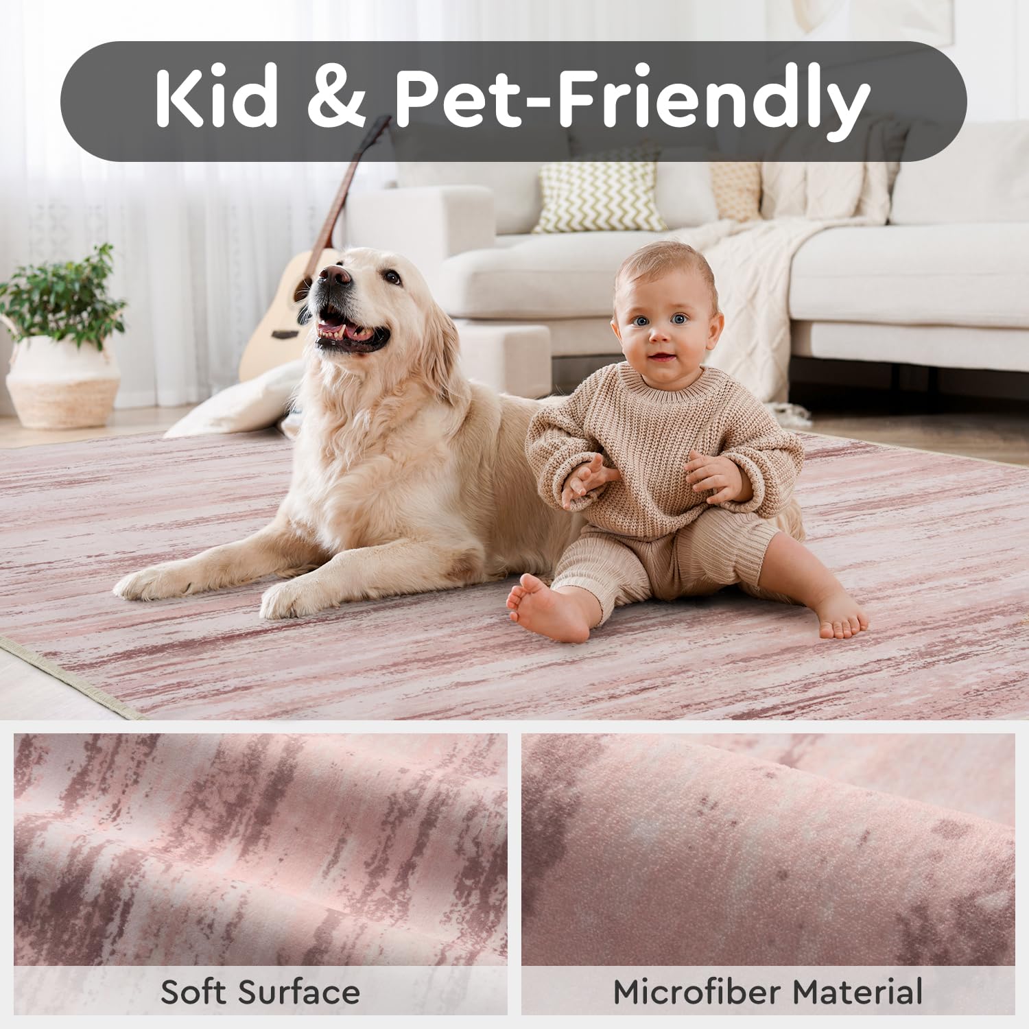 Machine Washable Abstract Area Rug, Non-Slip