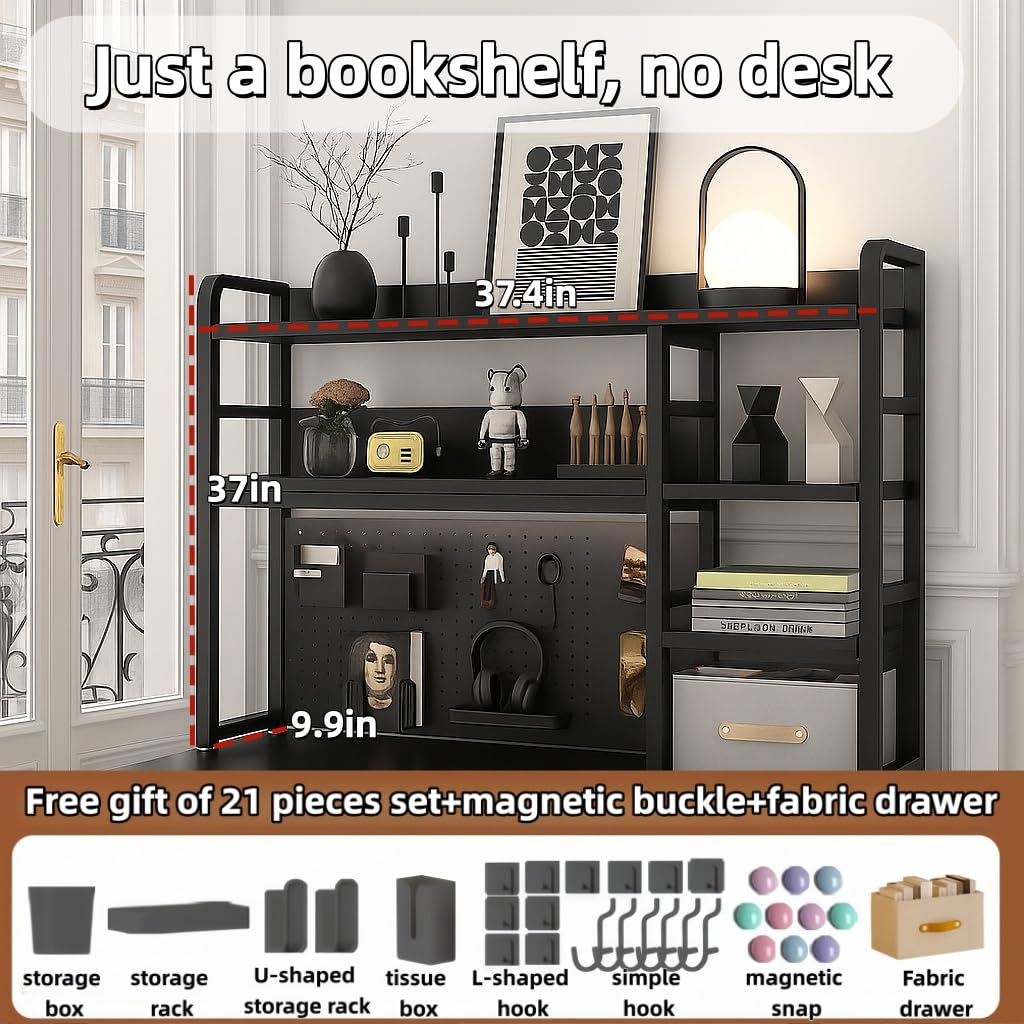 Desktop Bookshelf with Pegboard Storage Rack