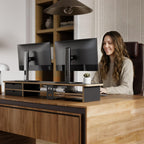 42.5" Dual Monitor Stand Riser with Drawer, 2-Tier Organizer