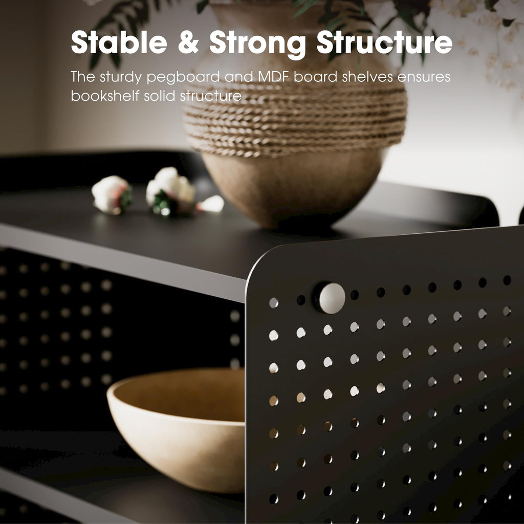 4-Tier Open Bookshelf with Pegboard and Adjustable Shelves