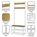 3-in-1 Hall Tree with Bench, Shoe Storage and Shelves