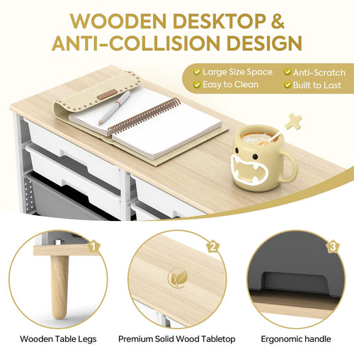12-Drawer Storage Cabinet with Wooden Top and Plastic Bins