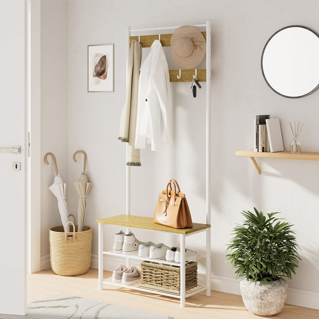 3-in-1 Hall Tree with Bench, Shoe Storage and Shelves