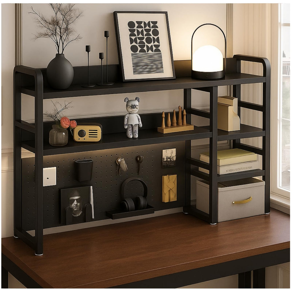 Desktop Bookshelf with Pegboard Storage Rack
