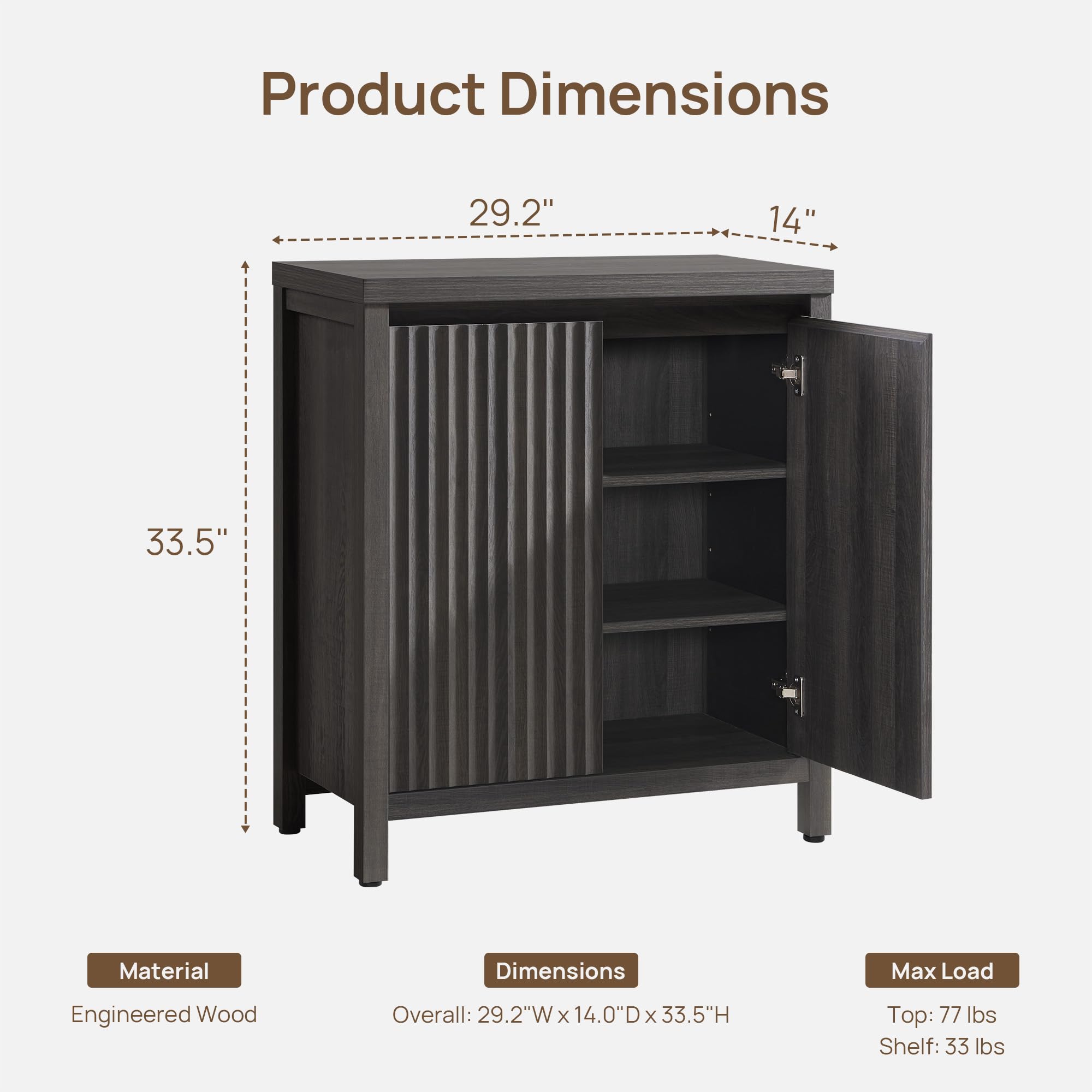 SICOTAS Fluted Sideboard Buffet Cabinet with Storage and Doors