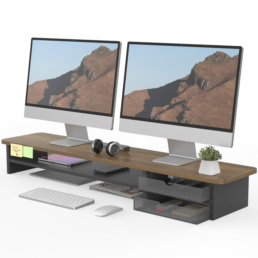 42.5" Dual Monitor Stand Riser with Drawer, 2-Tier Organizer