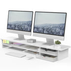 42.5" Dual Monitor Stand Riser with Drawer, 2-Tier Organizer