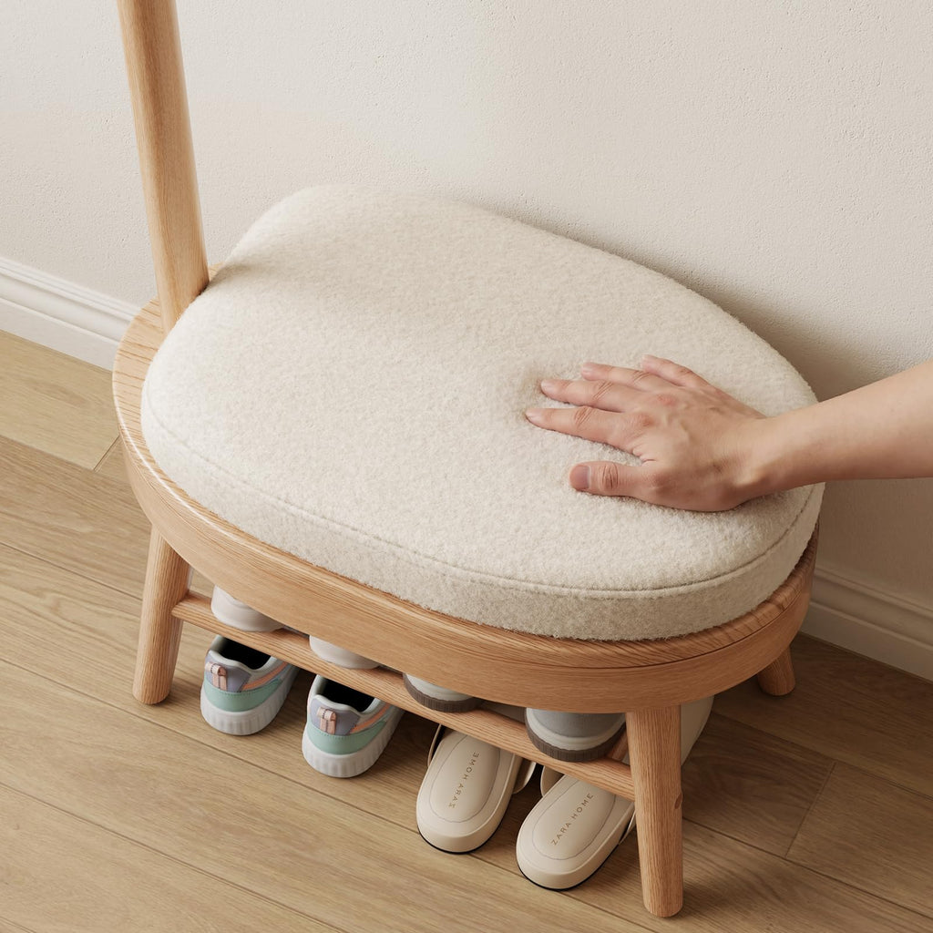 AQIMUELE Solid Wood Shoe Bench and Coat Rack