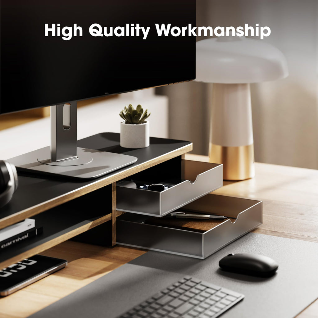42.5" Dual Monitor Stand Riser with Drawer, 2-Tier Organizer