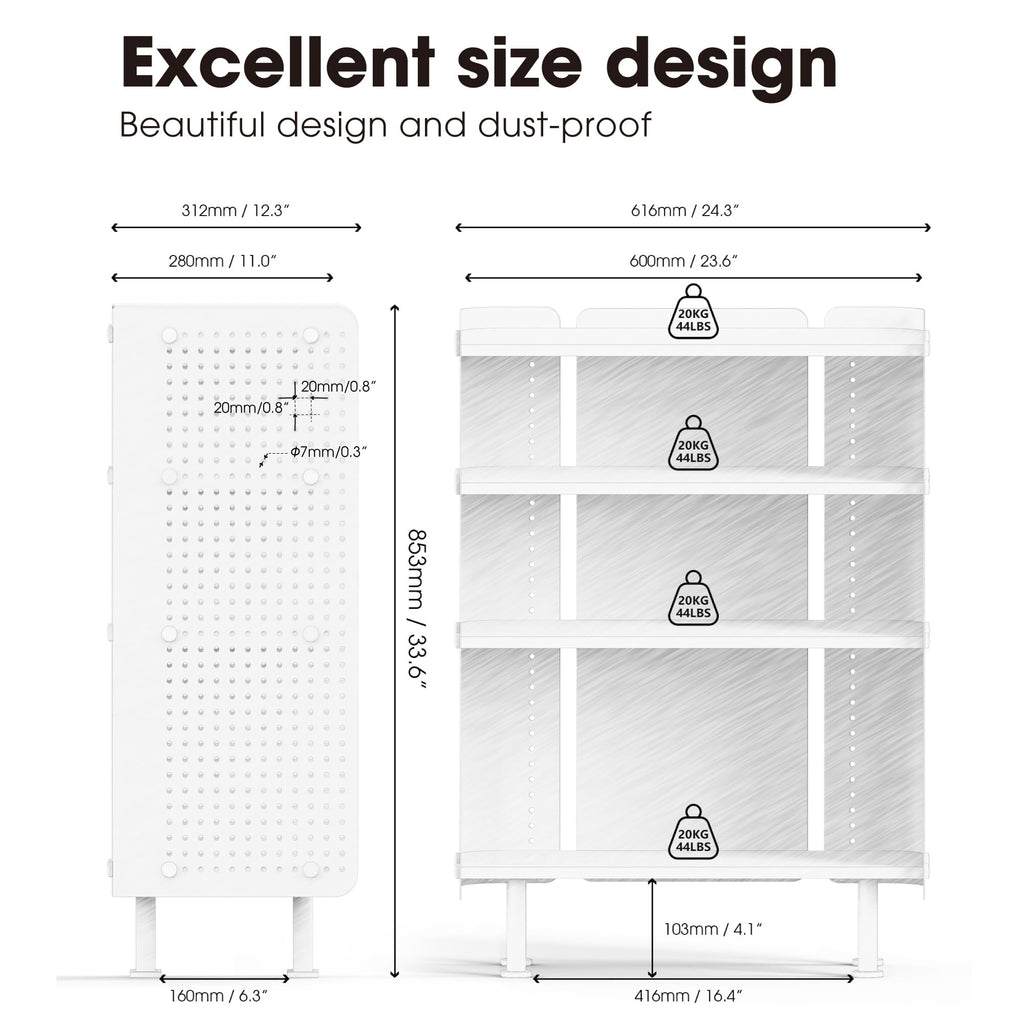 4-Tier Open Bookshelf with Pegboard and Adjustable Shelves