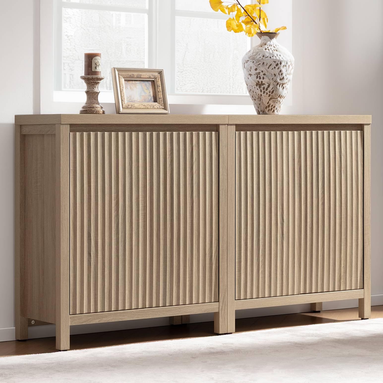 SICOTAS Fluted Sideboard Buffet Cabinet with Storage and Doors