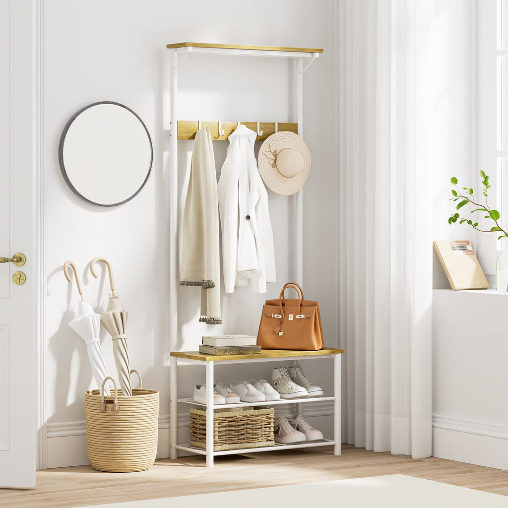 3-in-1 Hall Tree with Bench, Shoe Storage and Shelves