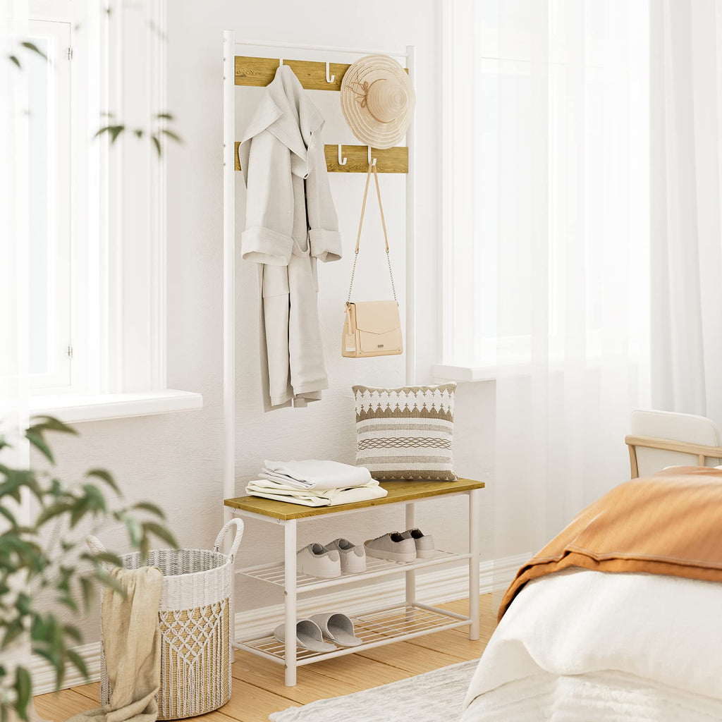 3-in-1 Hall Tree with Bench, Shoe Storage and Shelves