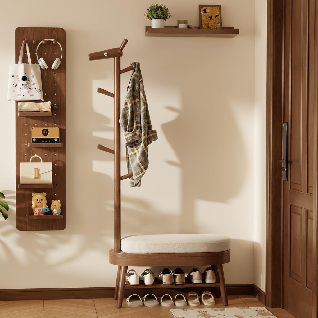 AQIMUELE Solid Wood Shoe Bench and Coat Rack