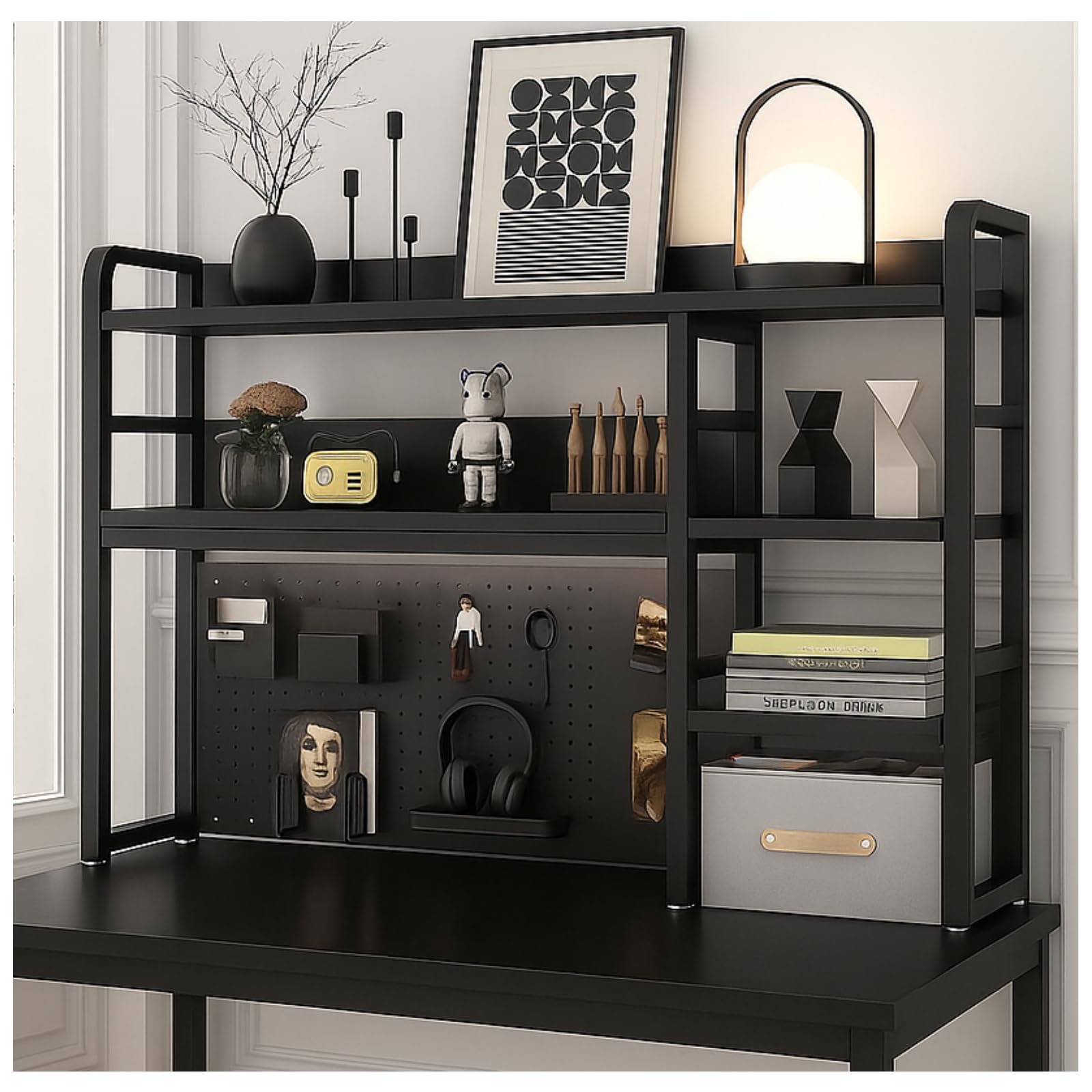 Desktop Bookshelf with Pegboard Storage Rack