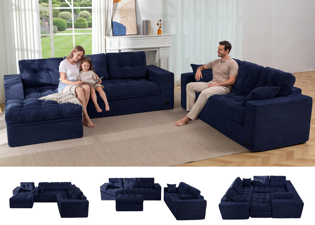 104" L-Shaped Modular Cloud Sofa with Ottoman