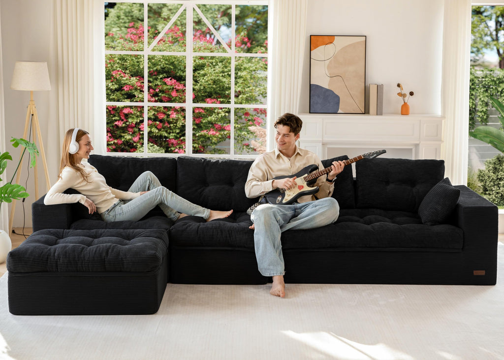 104" L-Shaped Modular Cloud Sofa with Ottoman