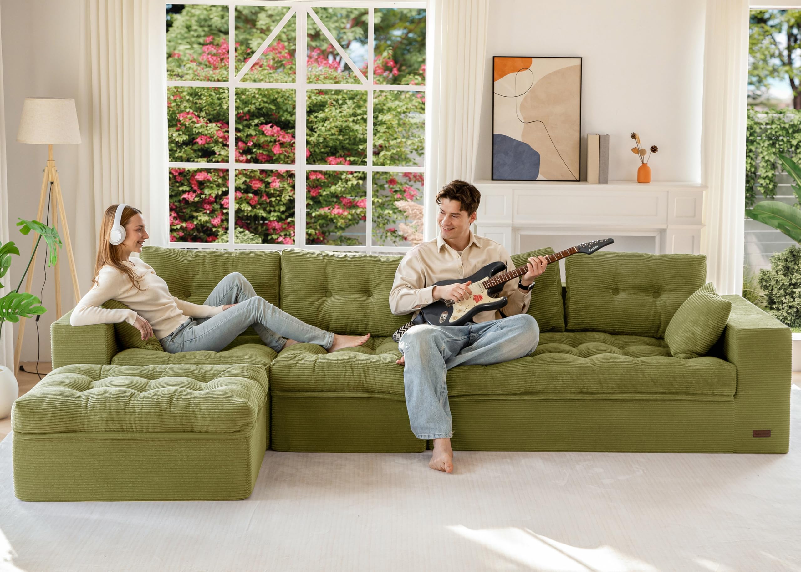 104" L-Shaped Modular Cloud Sofa with Ottoman