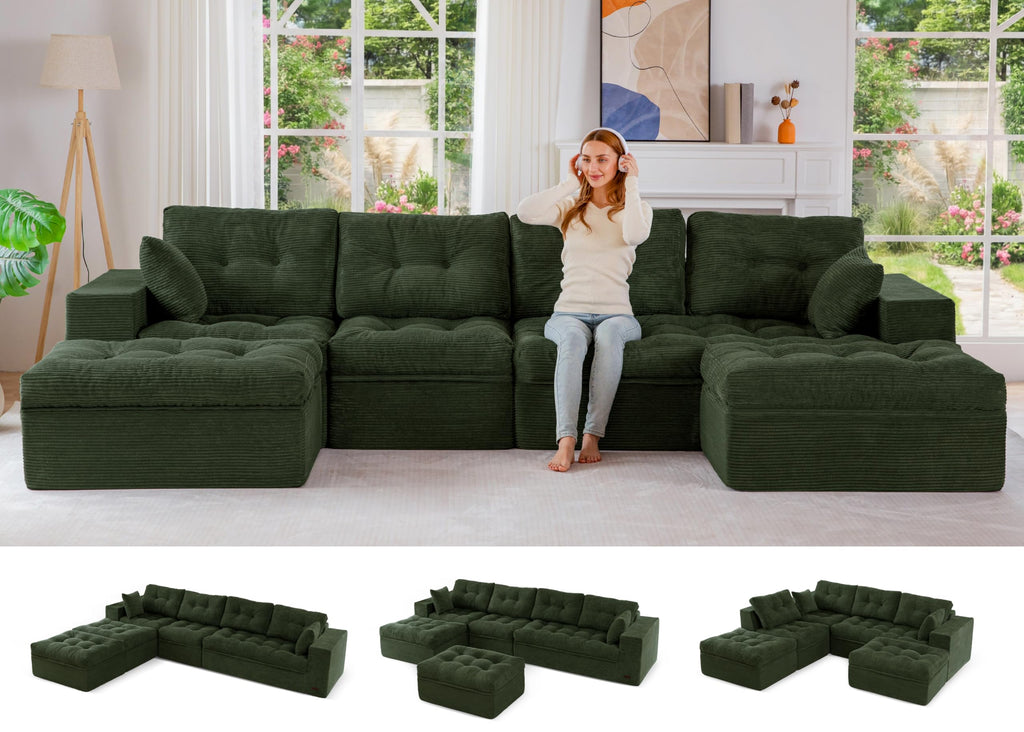 104" L-Shaped Modular Cloud Sofa with Ottoman