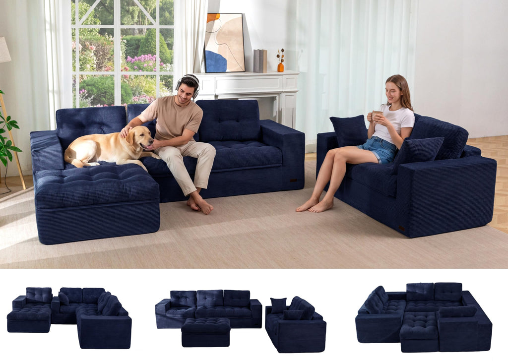 104" L-Shaped Modular Cloud Sofa with Ottoman