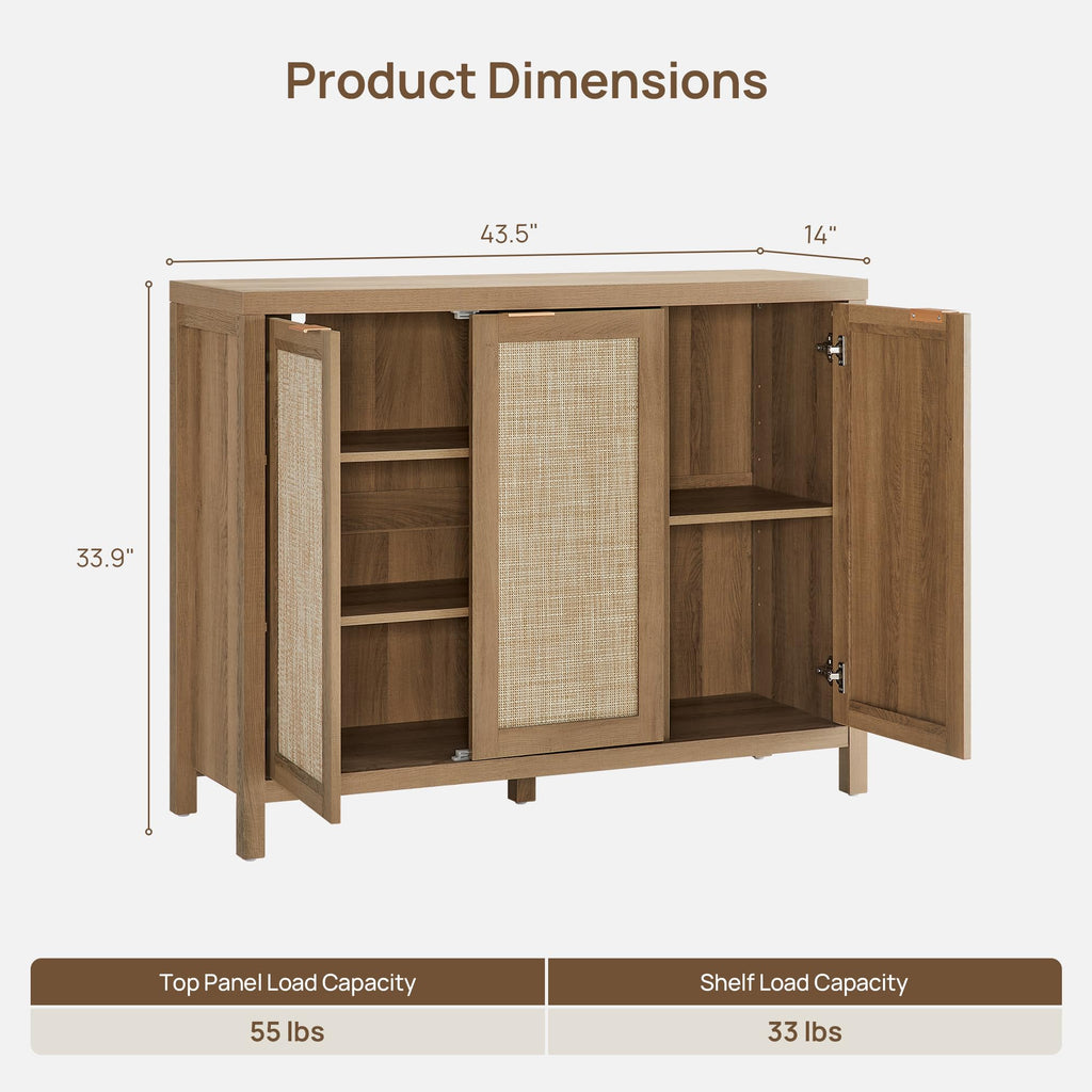 Rattan Sideboard Cabinet with Doors and Adjustable Shelves