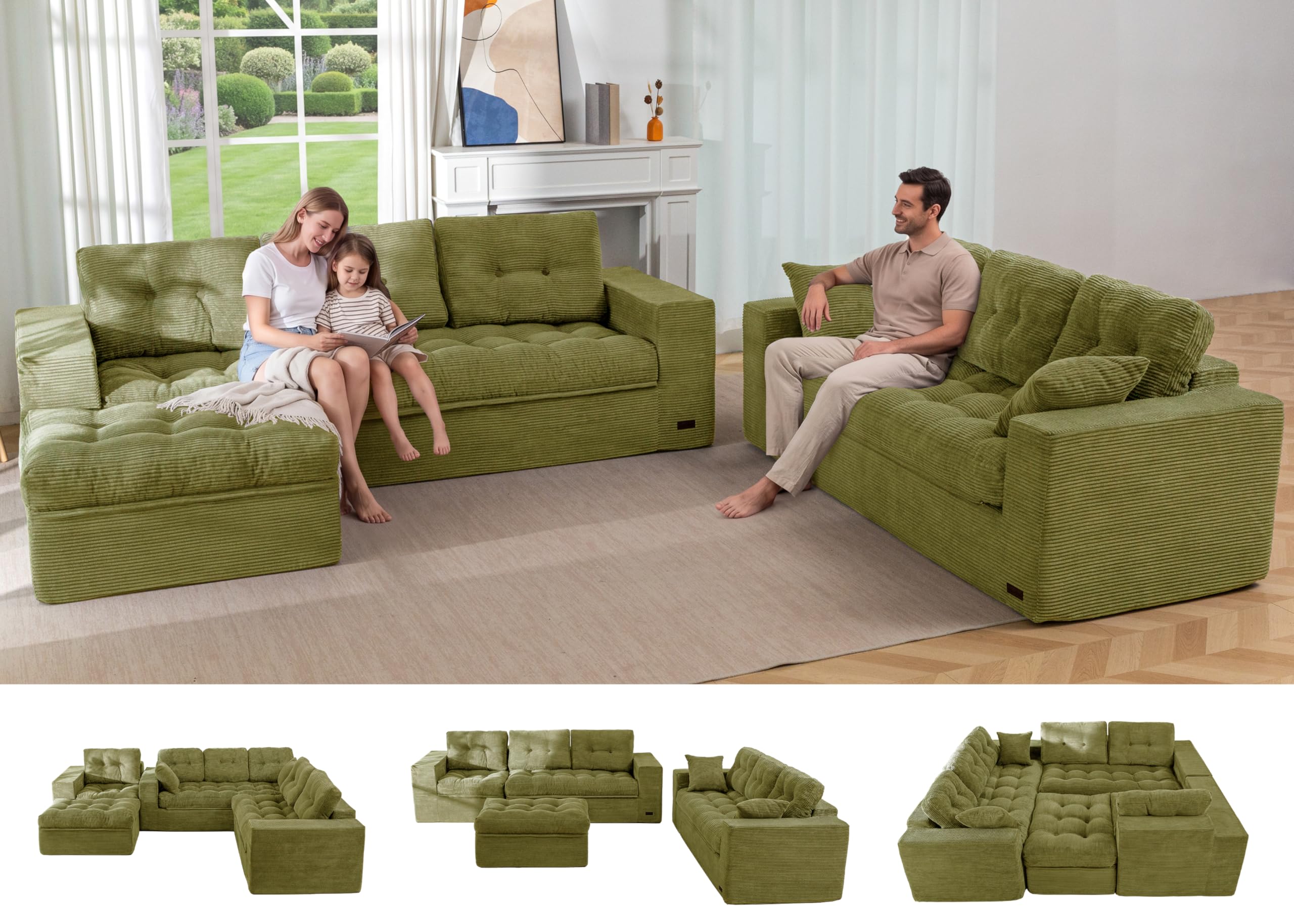 104" L-Shaped Modular Cloud Sofa with Ottoman