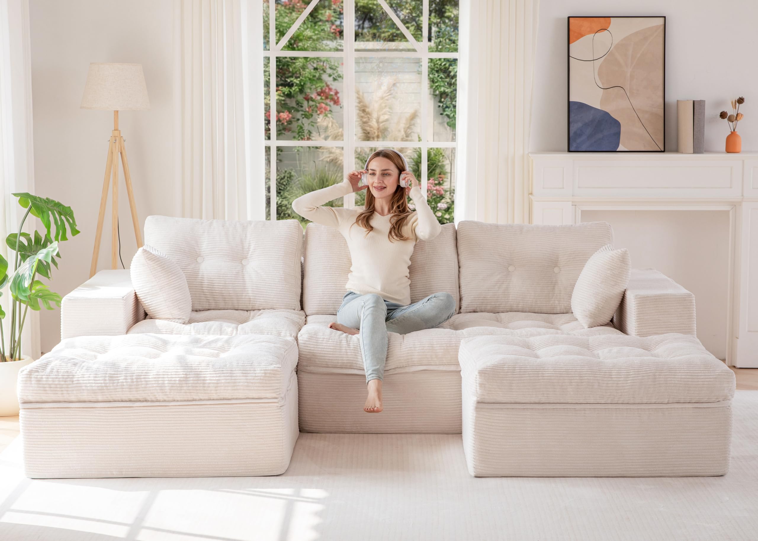 104" L-Shaped Modular Cloud Sofa with Ottoman