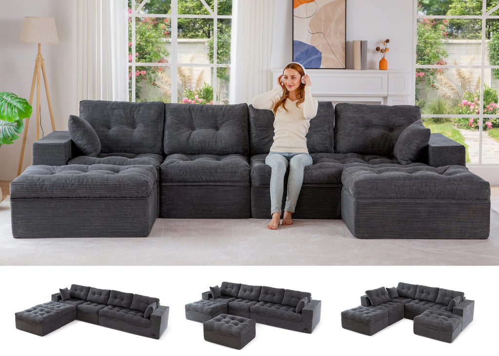 104" L-Shaped Modular Cloud Sofa with Ottoman