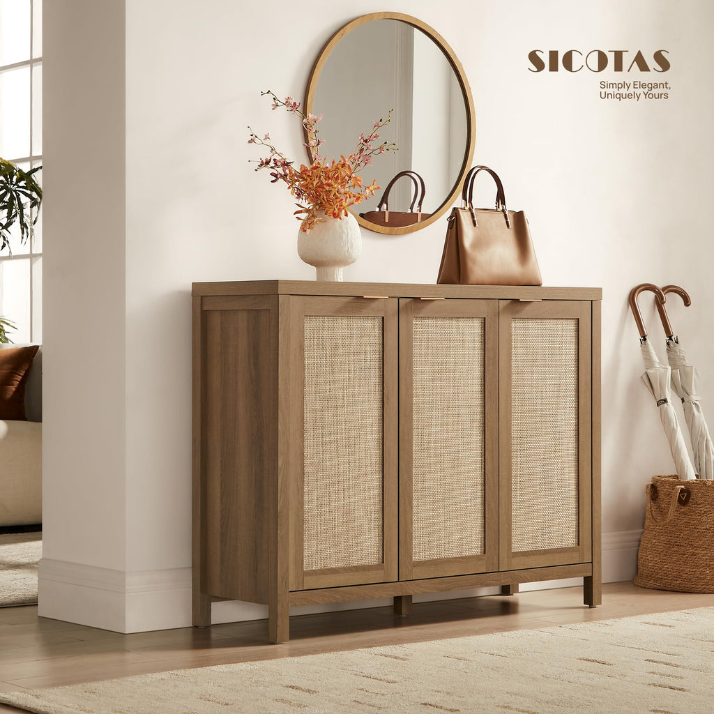 Rattan Sideboard Cabinet with Doors and Adjustable Shelves