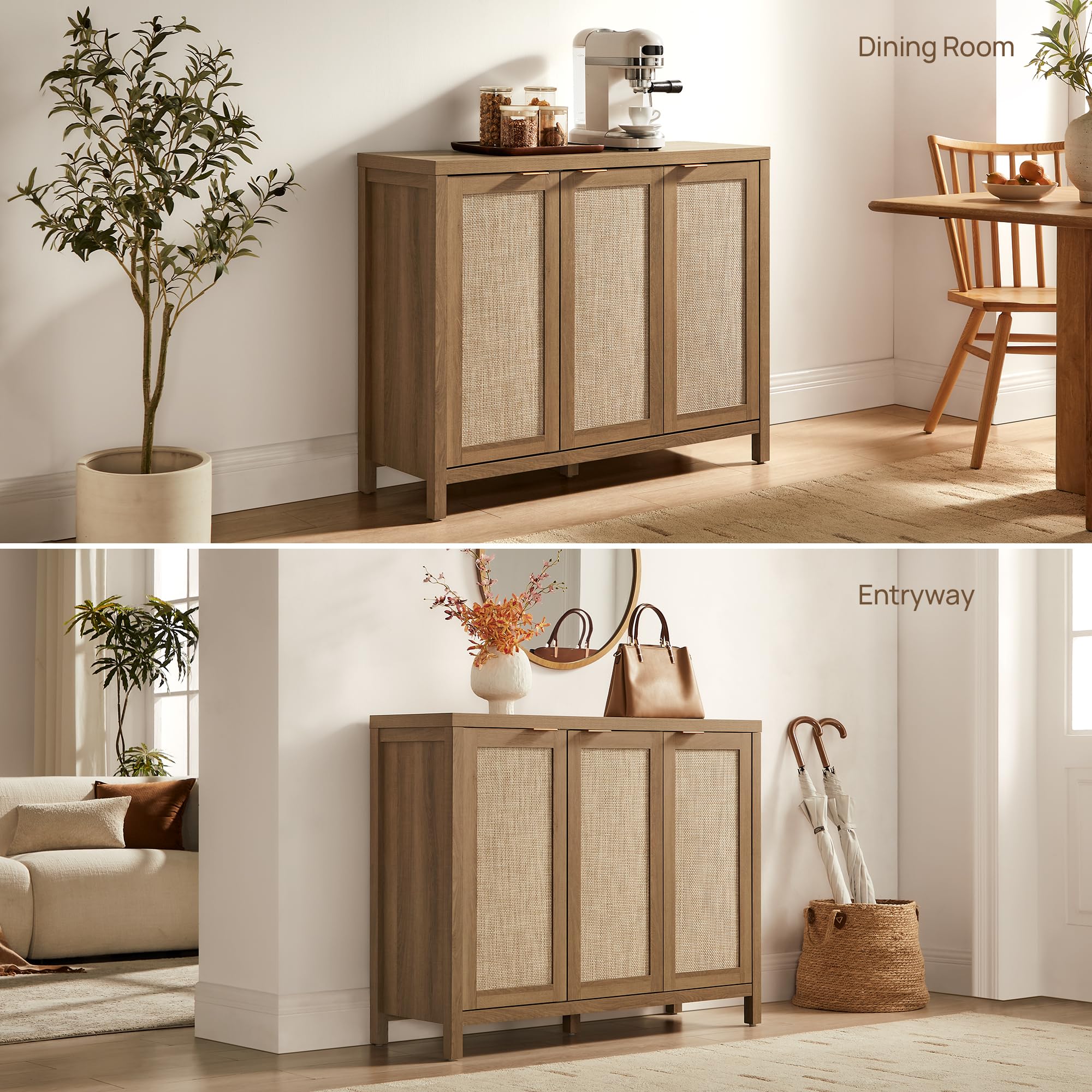 Rattan Sideboard Cabinet with Doors and Adjustable Shelves