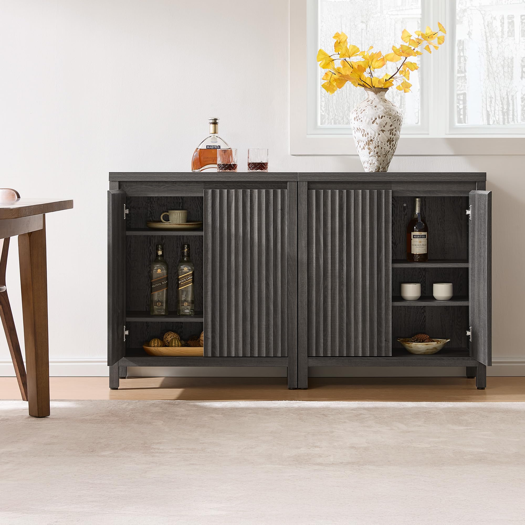 SICOTAS Fluted Sideboard Buffet Cabinet with Storage and Doors