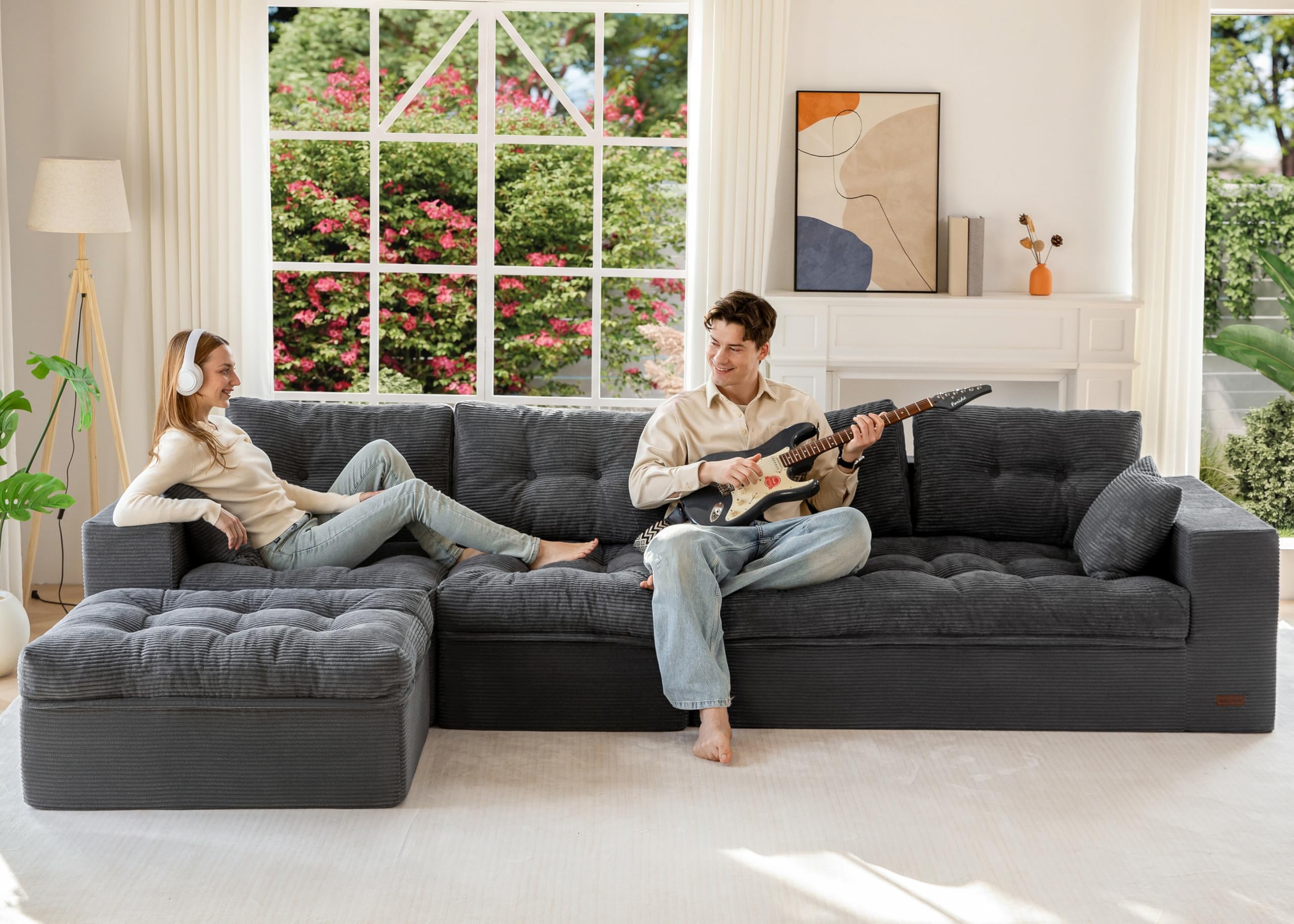104" L-Shaped Modular Cloud Sofa with Ottoman