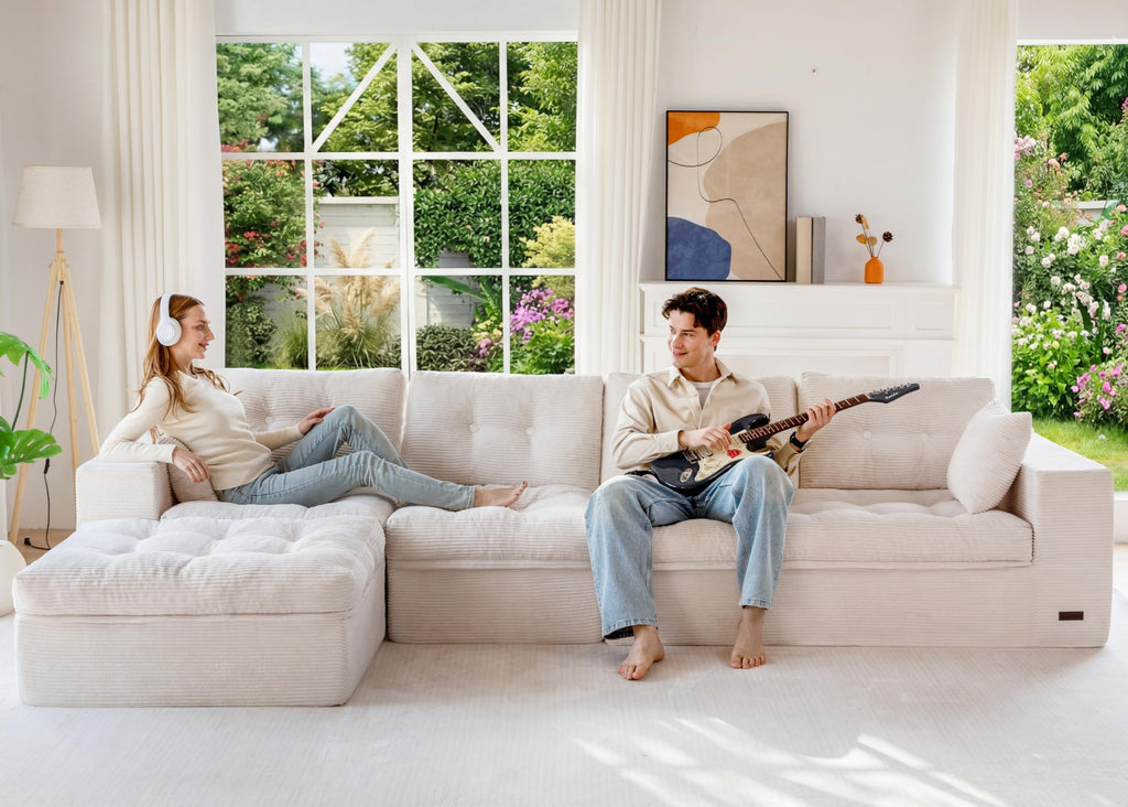 104" L-Shaped Modular Cloud Sofa with Ottoman