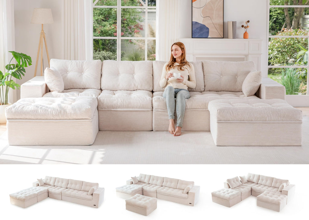 104" L-Shaped Modular Cloud Sofa with Ottoman