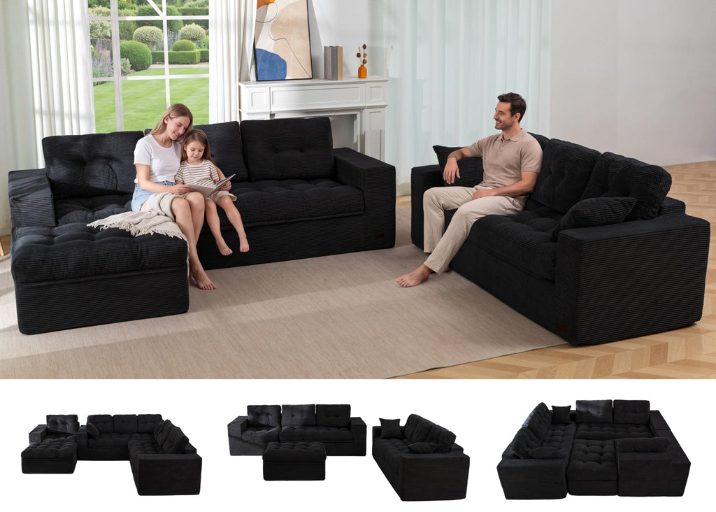 104" L-Shaped Modular Cloud Sofa with Ottoman