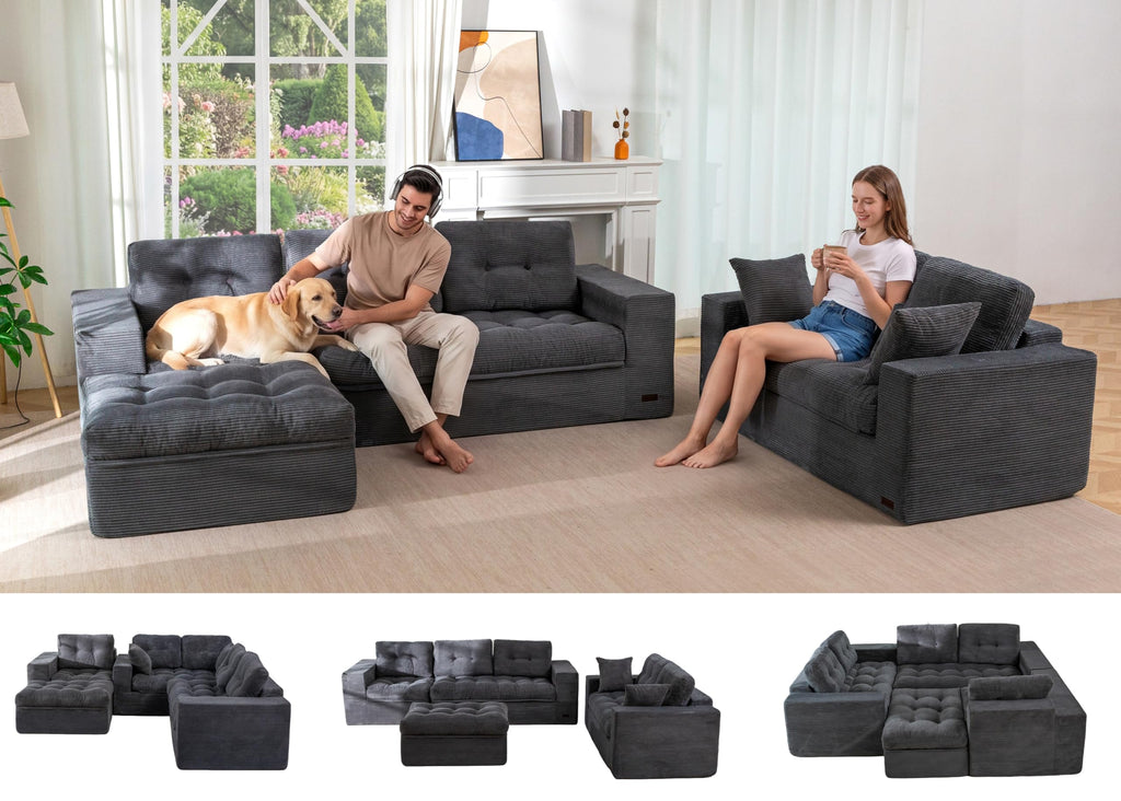 104" L-Shaped Modular Cloud Sofa with Ottoman