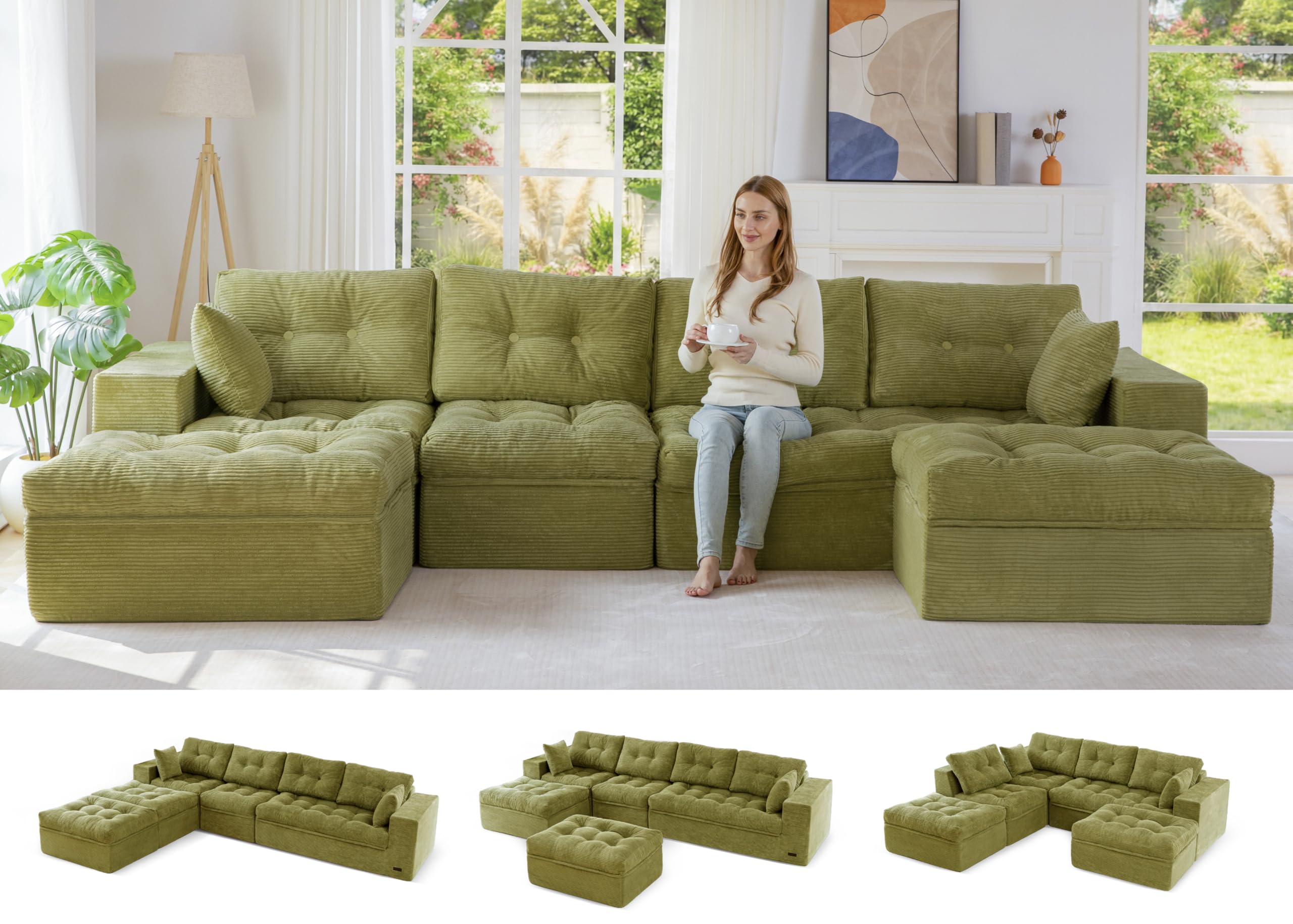 104" L-Shaped Modular Cloud Sofa with Ottoman