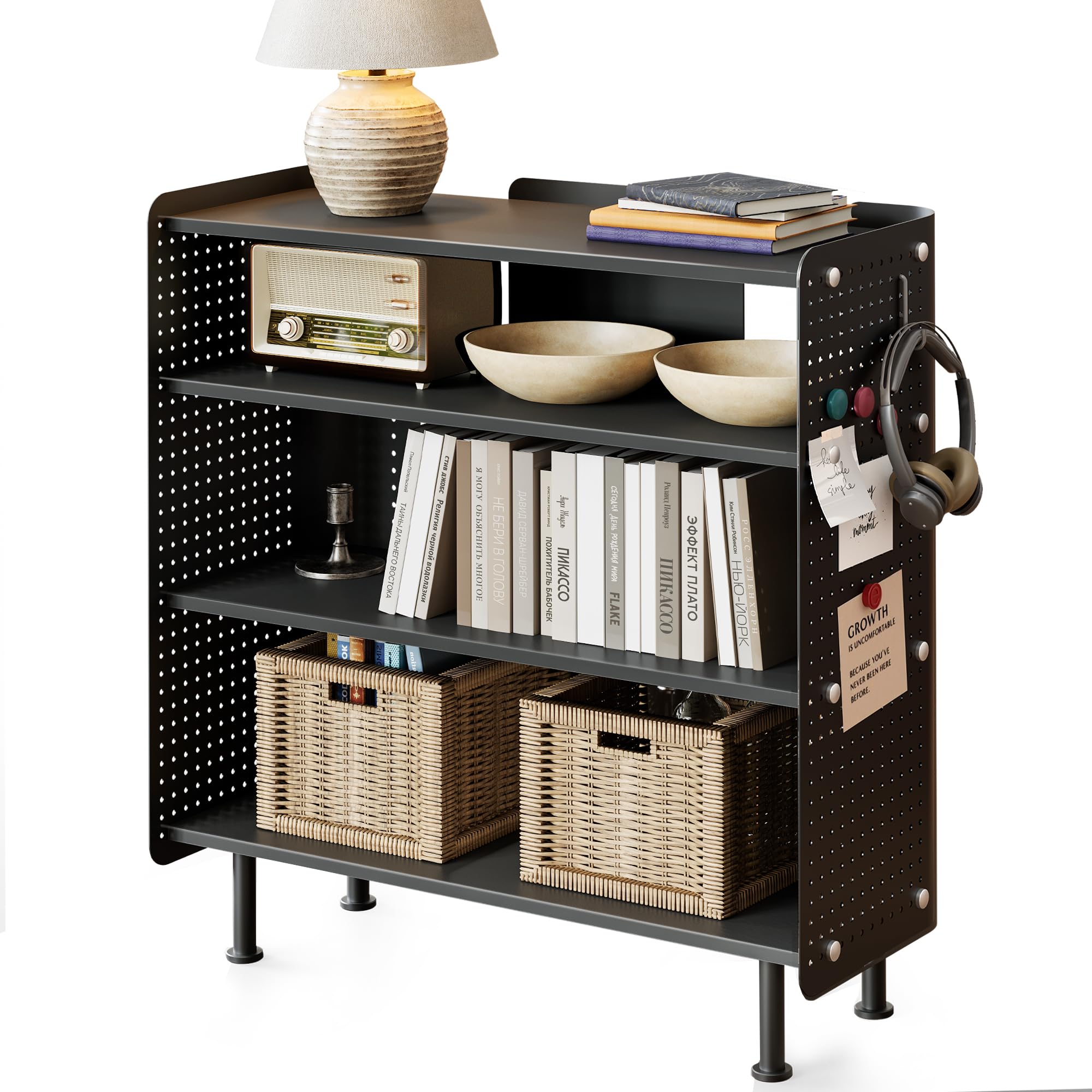 4-Tier Open Bookshelf with Pegboard and Adjustable Shelves