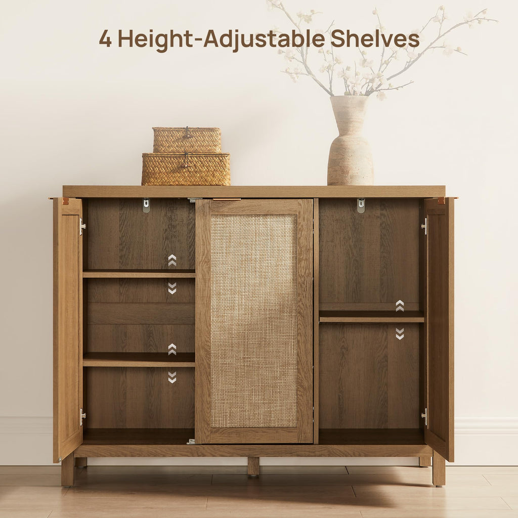 Rattan Sideboard Cabinet with Doors and Adjustable Shelves