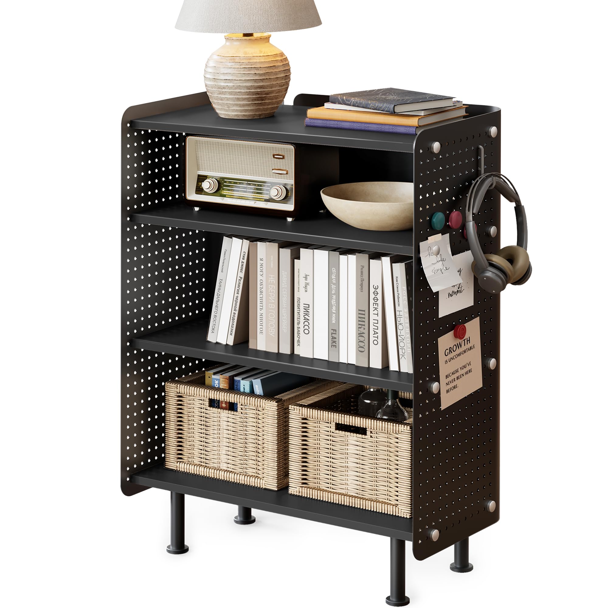 4-Tier Open Bookshelf with Pegboard and Adjustable Shelves