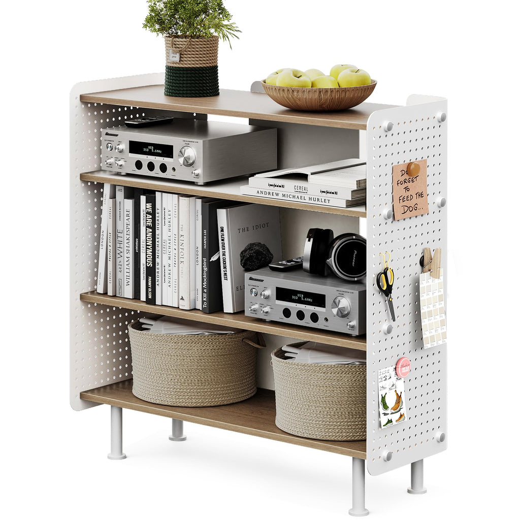 4-Tier Open Bookshelf with Pegboard and Adjustable Shelves