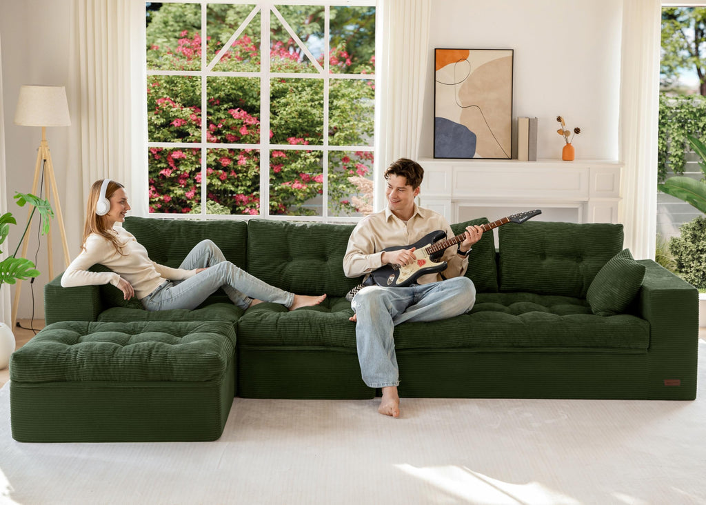 104" L-Shaped Modular Cloud Sofa with Ottoman