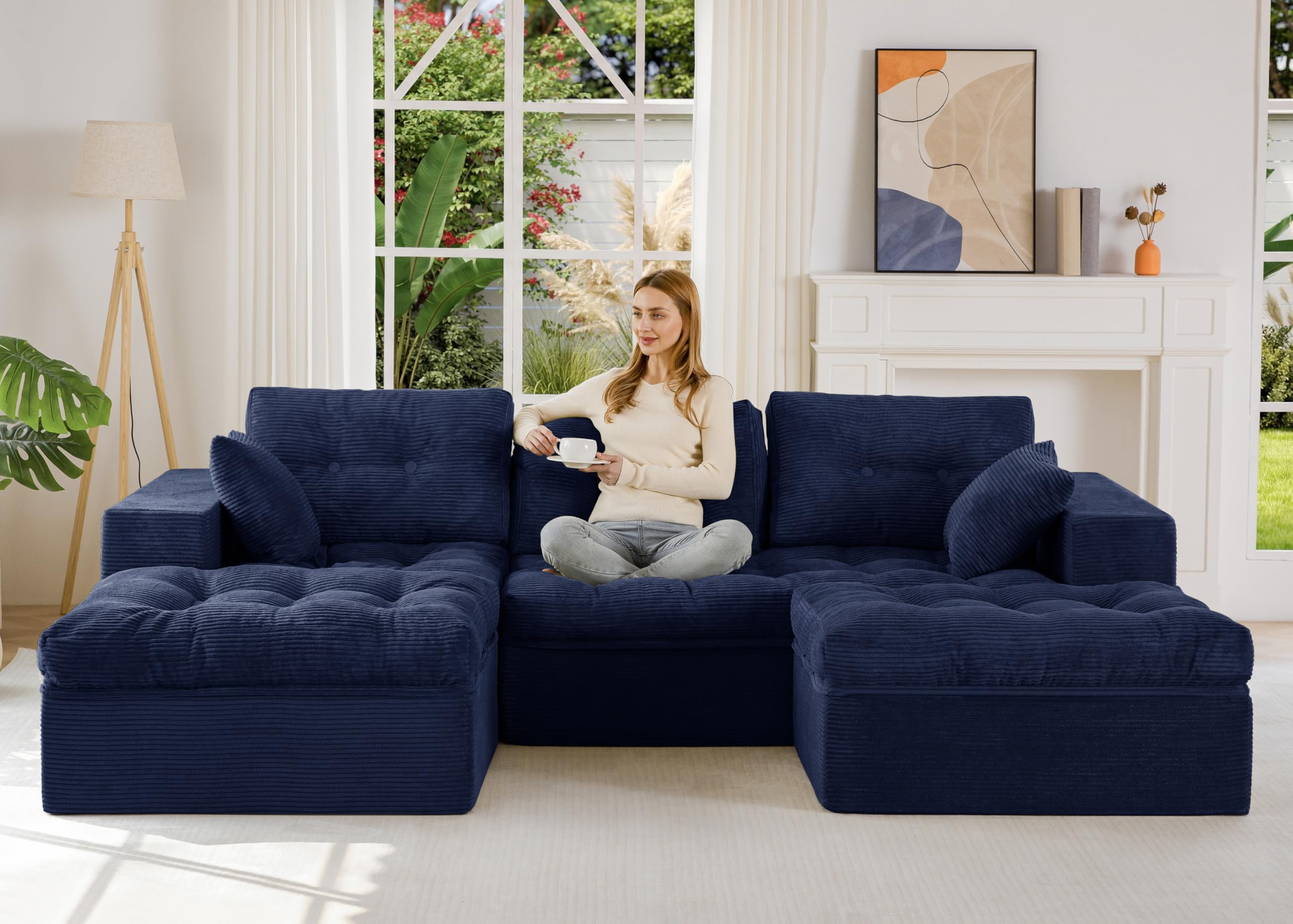 104" L-Shaped Modular Cloud Sofa with Ottoman