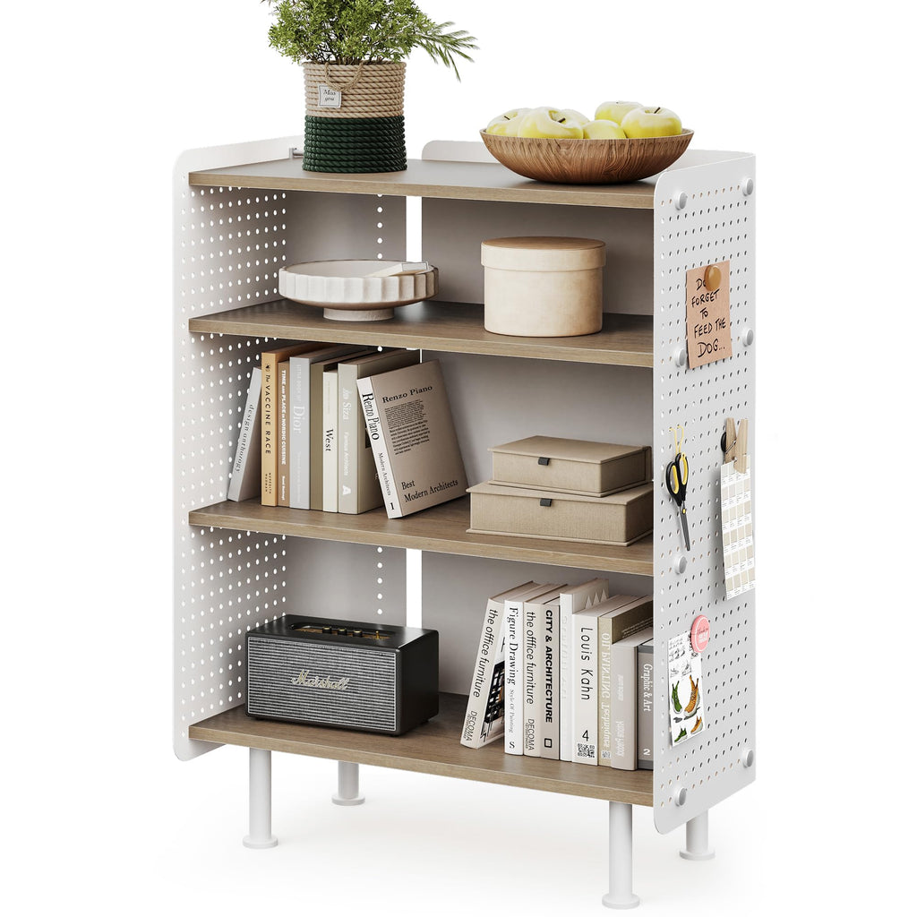 4-Tier Open Bookshelf with Pegboard and Adjustable Shelves