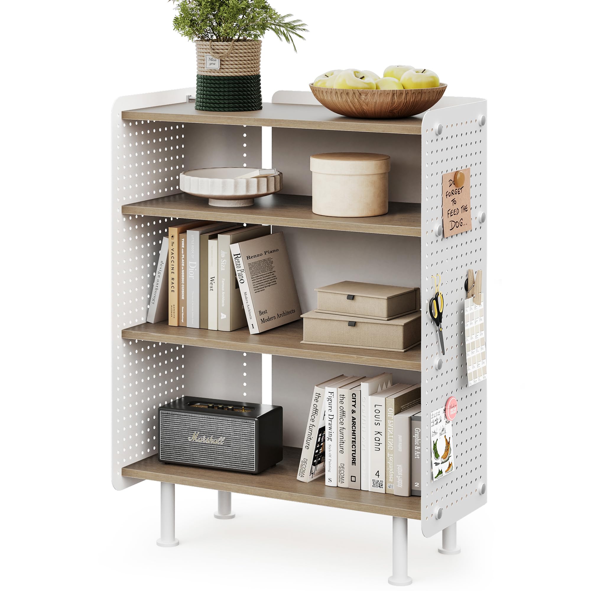 4-Tier Open Bookshelf with Pegboard and Adjustable Shelves