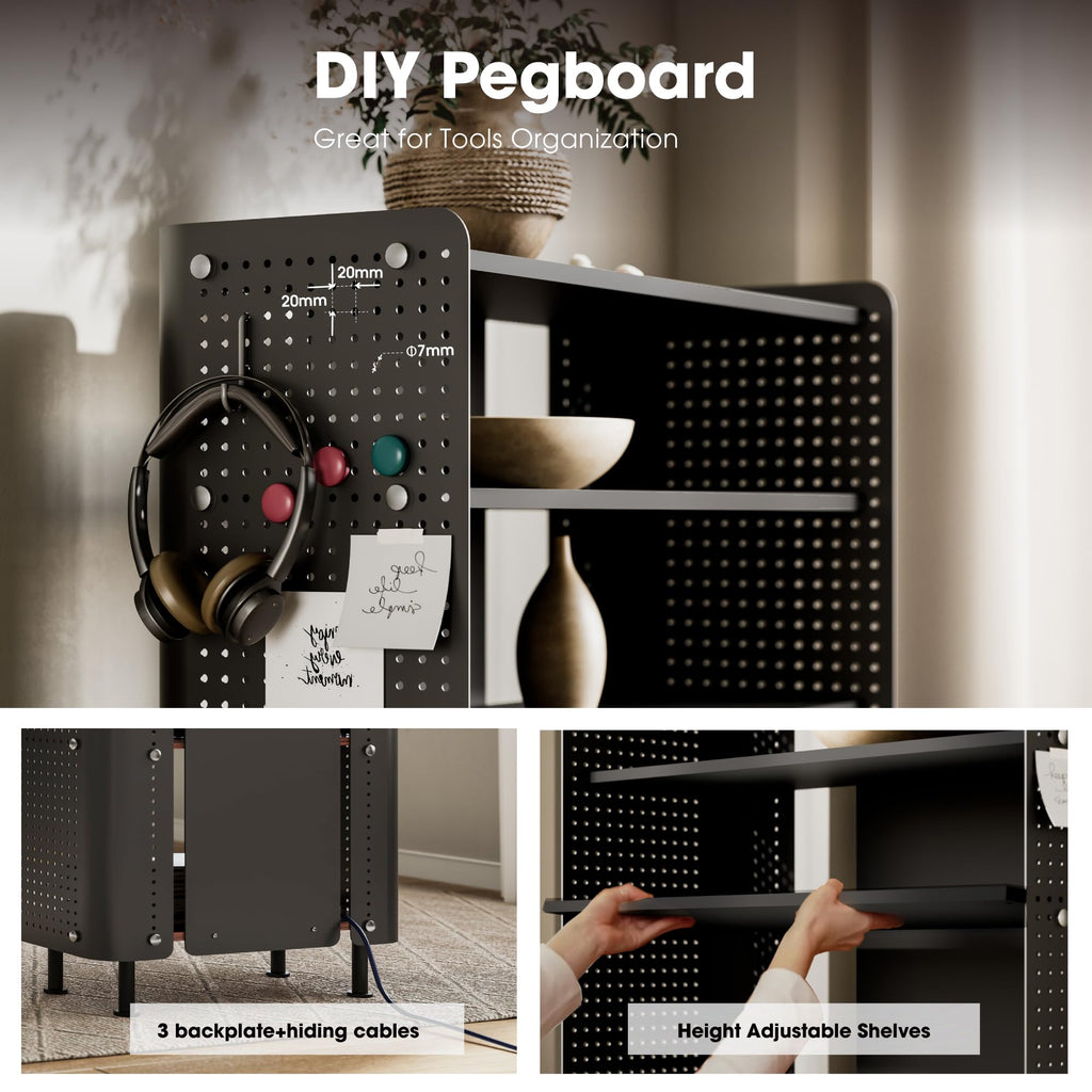 4-Tier Open Bookshelf with Pegboard and Adjustable Shelves