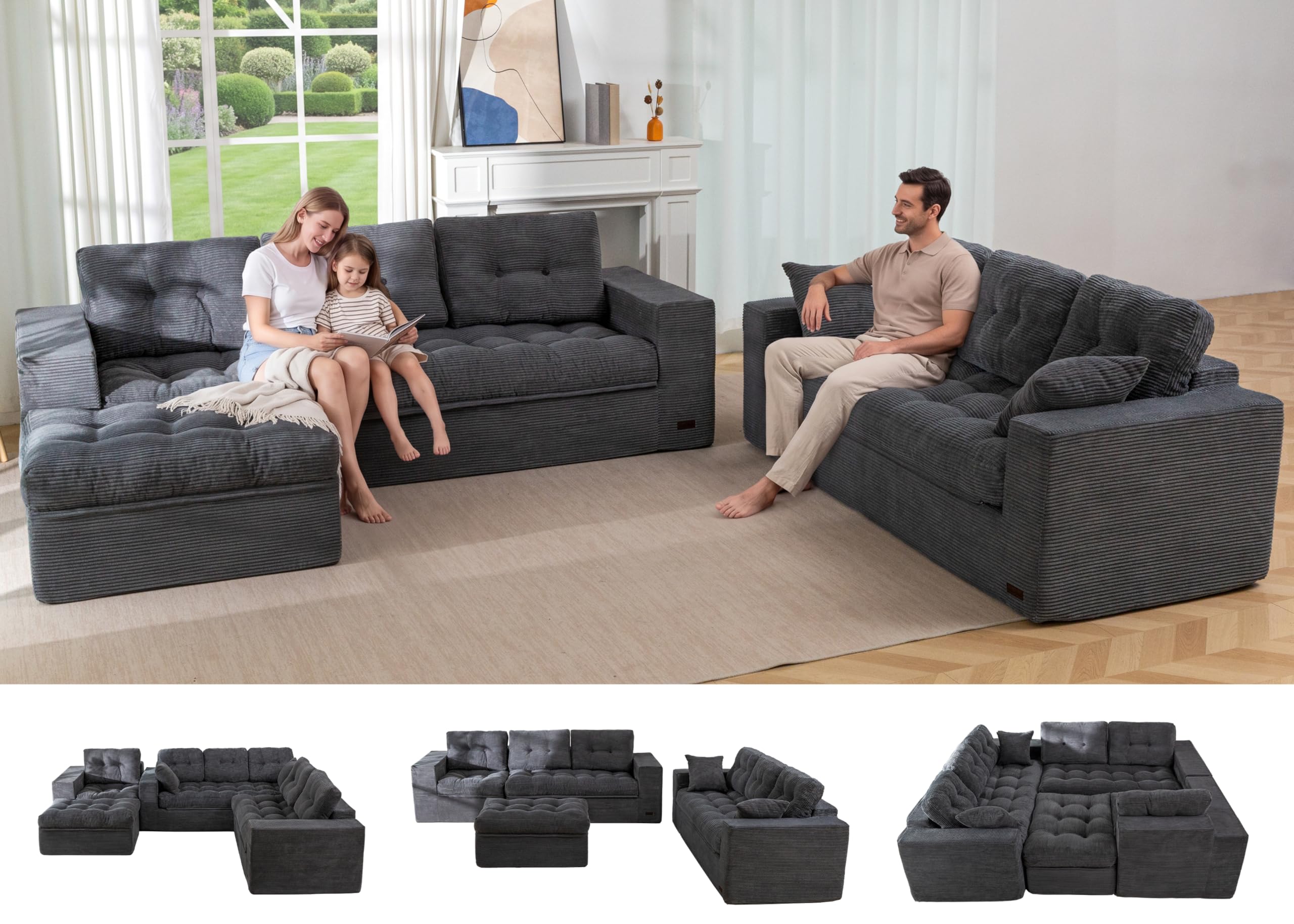 104" L-Shaped Modular Cloud Sofa with Ottoman