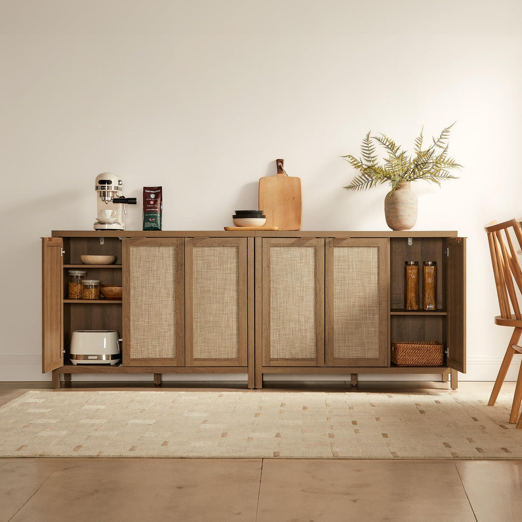 Rattan Sideboard Cabinet with Doors and Adjustable Shelves